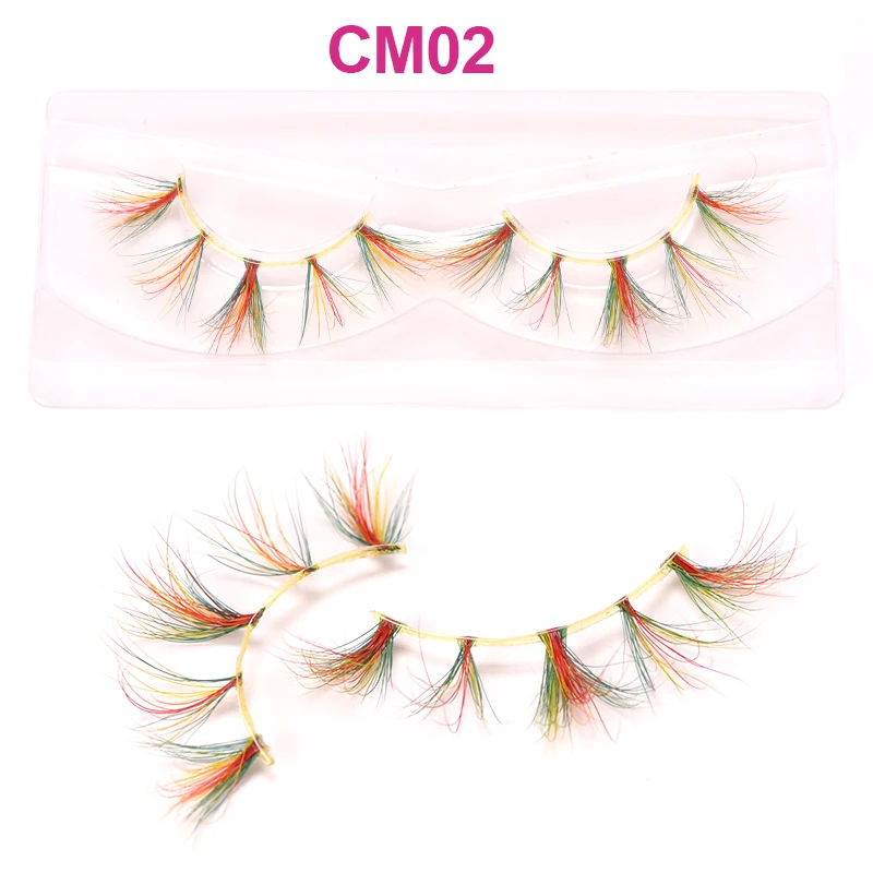 Description Picture 4 of item3D 5D Real Mink Strip Fake Colored Eyelashes Pink Green Purple Red Faux Lashes Colorful Rainbow Lashes for Cosplay Halloween