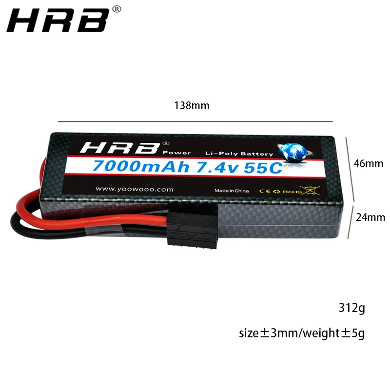 HRB 2S2P 7,4 в 7000 мАч 2S 55C жесткий чехол Lipo батарея TRX T Deans XT60 EC5 XT90 для Traxxas SCX10 вид от первого лица для БПЛА грузовик RC запчасти