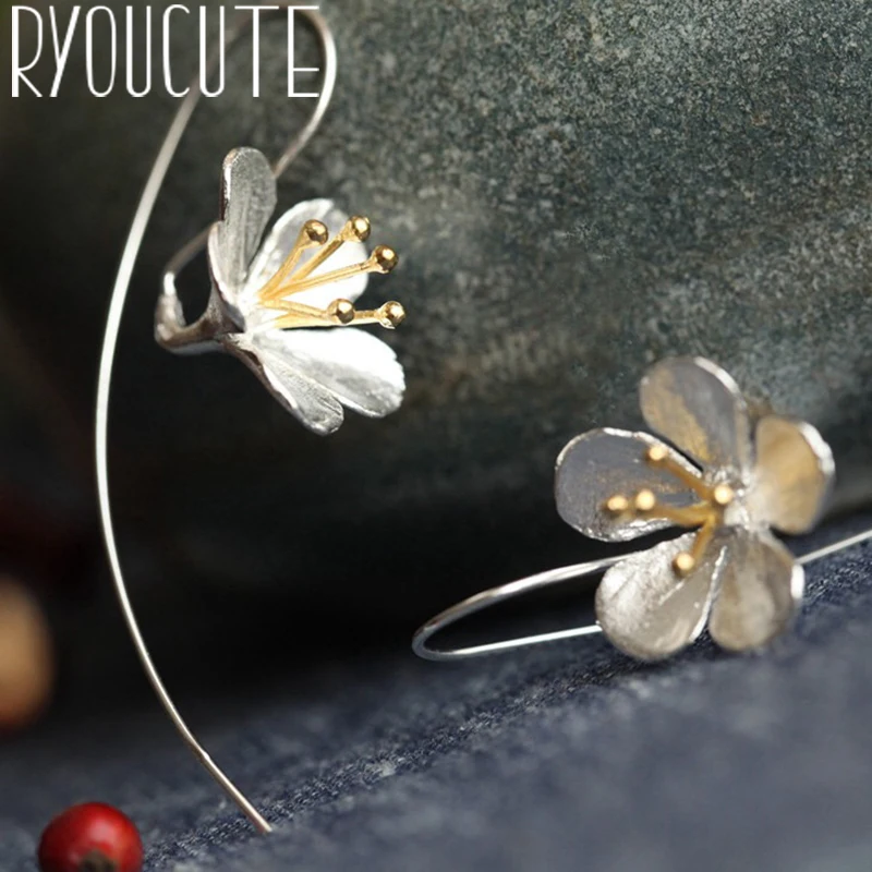 

New Trendy Handmade 925 Sterling Silver Long Large Flowers Earrings For Women Lady Girls Party Charm Brand Jewelry 2019