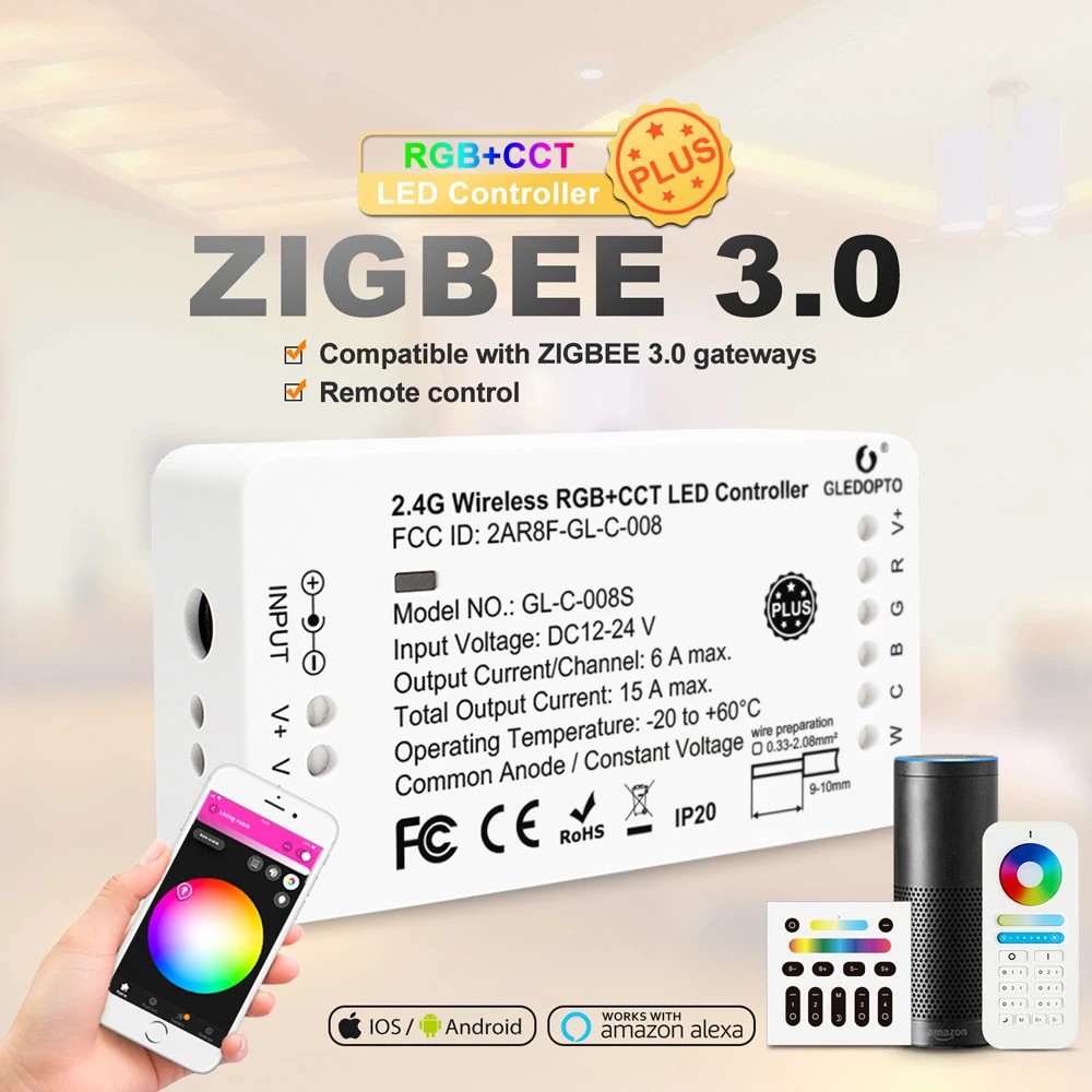 GLEDOPTO RGB+CCT Zigbee Smart LED Light Strip Controller for Amazon Alexa Echo