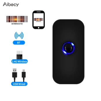 

Aibecy 1D/2D/QR Bar Code Reader 3-in-1 Barcode Scanner Handheld Support BT & 2.4G Wireless USB Wired Connection for Supermarket