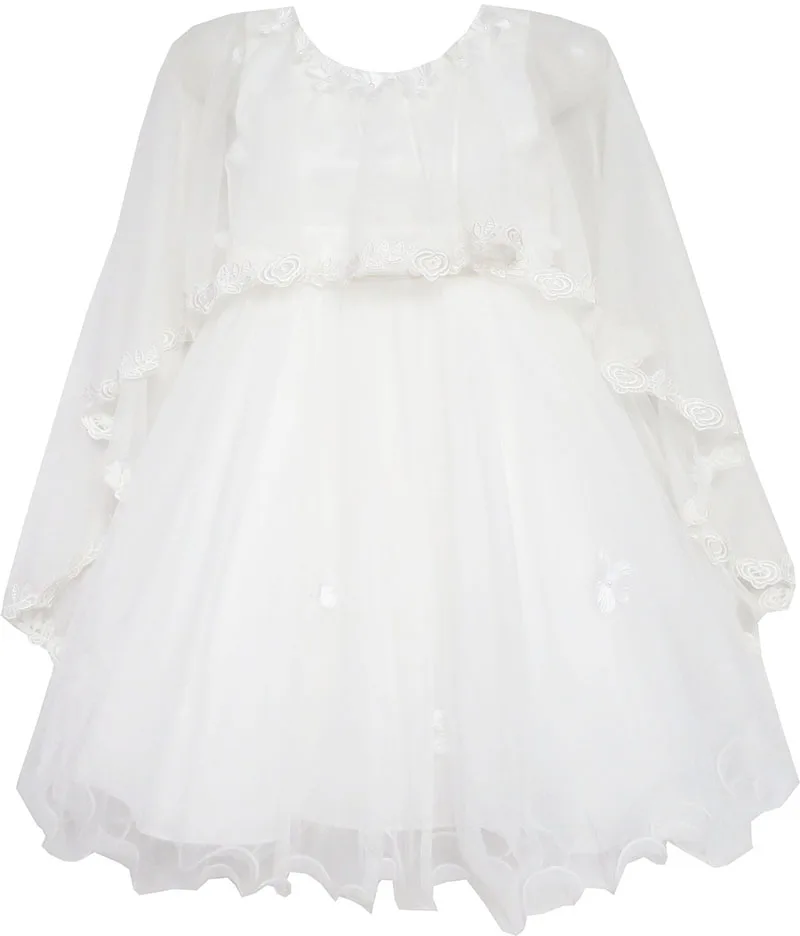 Girls Dress Wedding Flower Girl Lace Tulle with Shawl White 2020 Summer Princess Party Dresses Kids Clothes Pageant Sundress | Детская