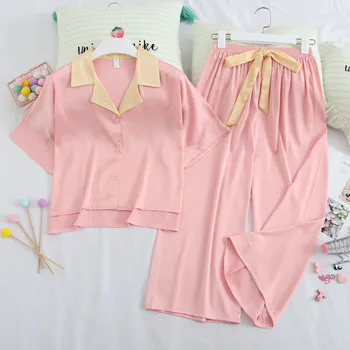 

Smmoloa 2019 New Short Sleeve+Long pants Women Pijama