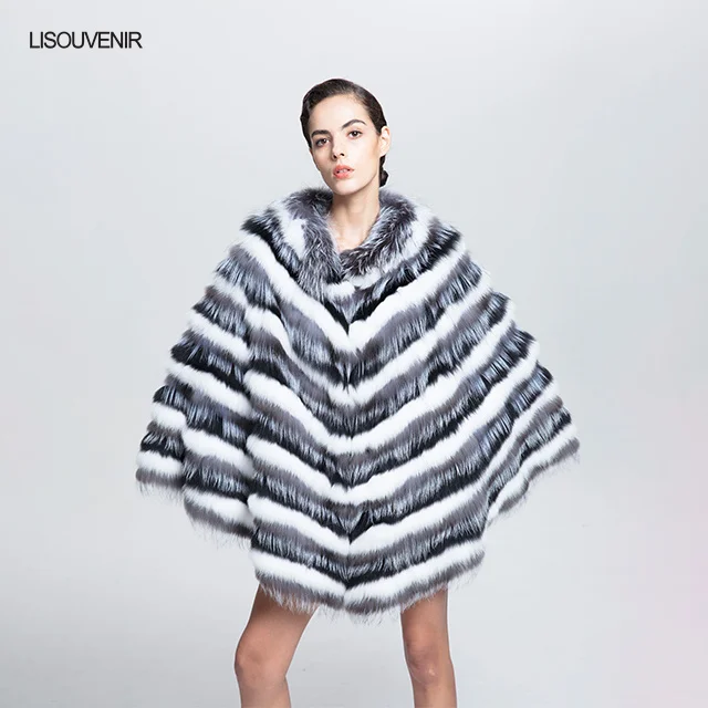 LS18FXP001 Новая коллекция Lisouvenir окрашенное пончо из натуральной лисы для женщин Роскошная настоящая накидка из искуственного меха для дам