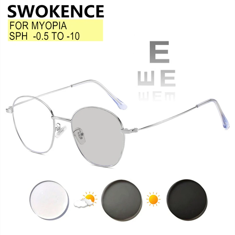 SWOKENCE Myopie Rezept-0.5 zu-10 Frauen Männer Exquisite Legierung Rahmen Photochrome Blau Ray Blockieren Astigmatismus F228