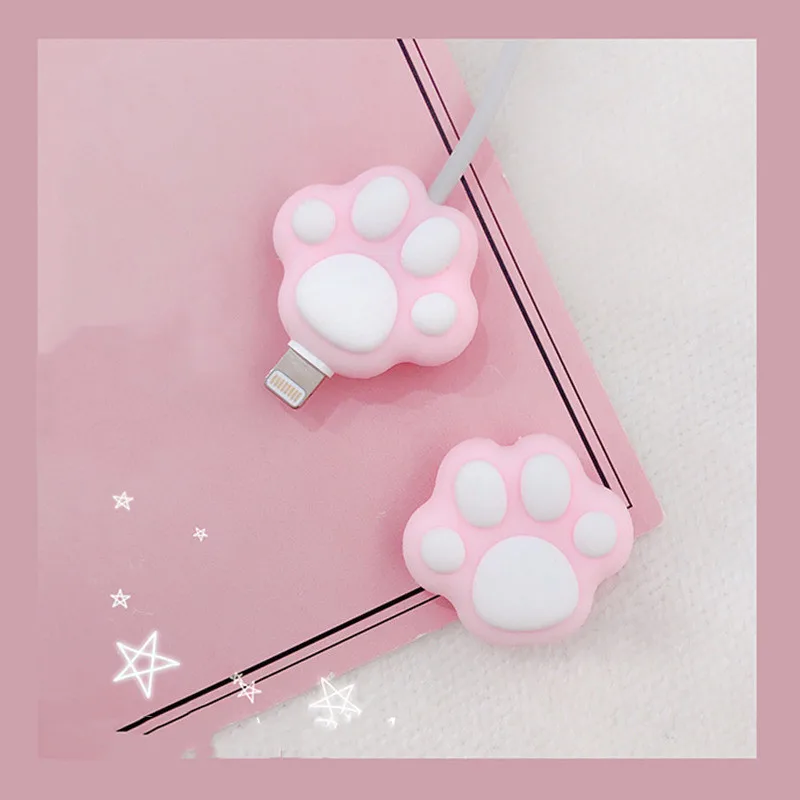 Новый милый розовый мультяшный кот лапы протектор кабеля для IPhone кабель Kawaii