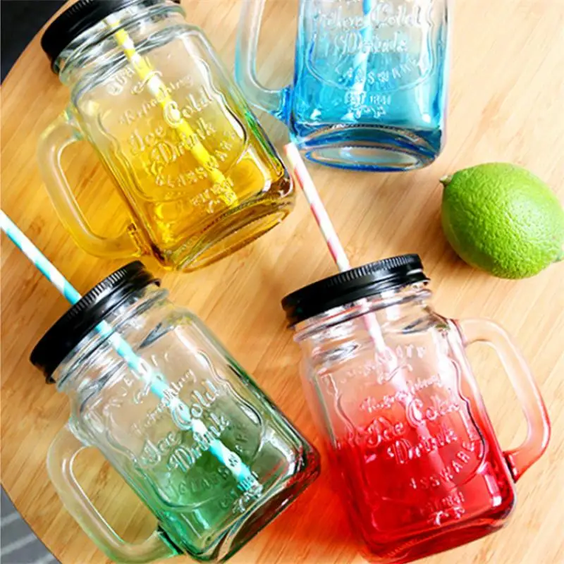 Multifunctional Creative Colored Glass Cup Milk Tea Drink Beer Coffee Juice Red Wine Transparent Glass Bottle Snacks Storage Jar