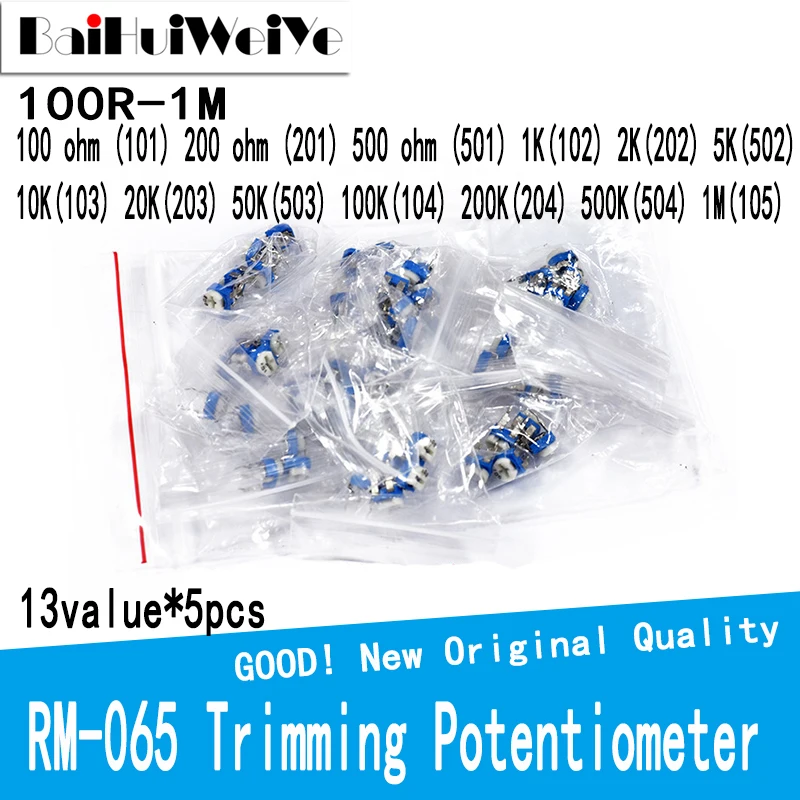 Trimming Potentiometer RM065 Top Adjustment 100R-1M RM065 WH06-2 Variable Resistors Assorted Kit 13Type*5pcs=65PCS KIT 65PCS/LOT