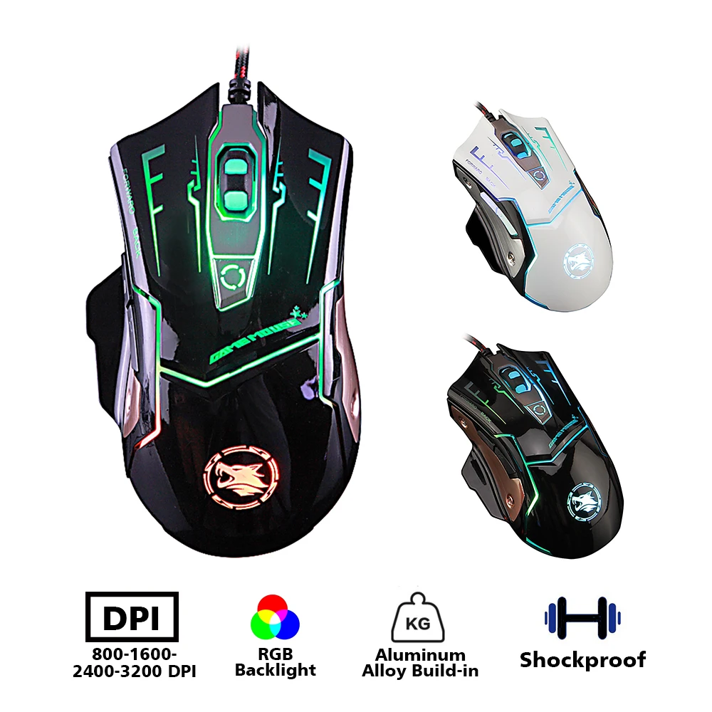 Дешево Профессиональная игровая мышь dpi Регулируемая rgb подсветка 3200 dpi 6 кнопок Проводная pc Компьютерная мышь для ноутбука с кабелем