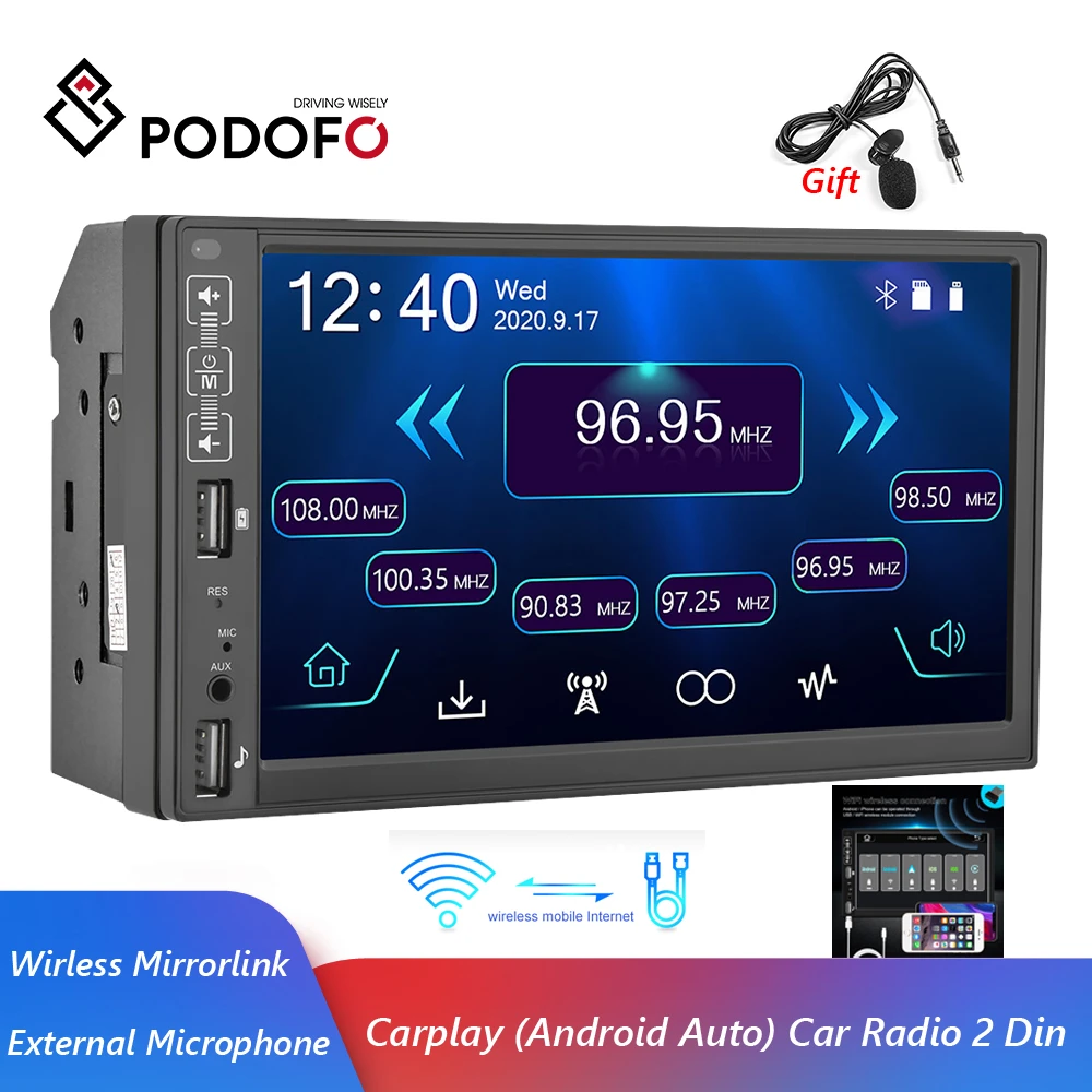 roekeloos touw Vegen Podofo Apple Carplay 2 Din Car Stereo Radio Tape Tape Recorder 7" Android  Auto Multimedia Mp5 Player Bluetooth Autoradio - Car Radios - AliExpress