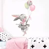Cute Grey Bunny Ballet Rabbit Wall Stickers for Kids Room Cat Baby Nursery Wall Decals Pink Flower for Girl Room Home Decoration 3