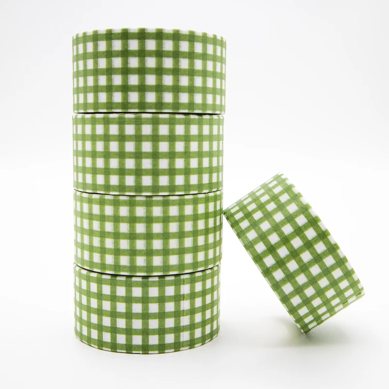 Olive Green Plaid Washi Tape Set Handmade Gift Masking Scrapbook Decorative Adhesive Paper Tape DIY Office Stationery 1PCS 5M