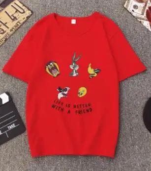 Харадзюку летние женские новые ins Мода Кролик мультфильм печатных bts с коротким