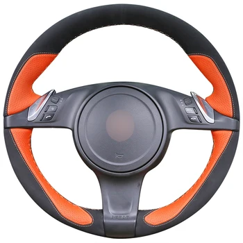 

Hand-stitched Black Suede Orange Leather Anti-slip Car Steering Wheel Cover for Porsche Cayenne Panamera 2010 2011