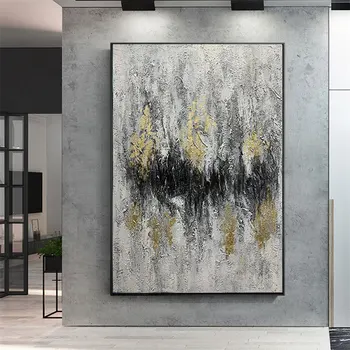 

Hand Painted Modern Abstract Gold black Grey Oil Painting On Canvas Large Picture Textured Wall Art for living room Home Decor