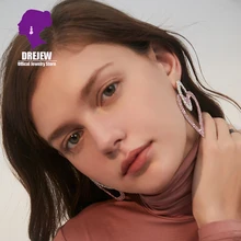 DREJEW, большая роза, красные, зеленые Стразы, серьги в форме сердца, высокая уличная мода, 925 сплав, серьги-гвоздики, женские свадебные ювелирные изделия