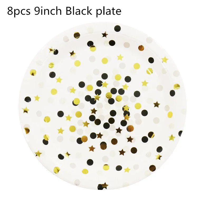 9inch Black plate Горячая штамповка звезда Свадебная вечеринка одноразовая посуда день рождения ребенка душ Салфетка под тарелку кружку вечерние украшения принадлежности - Цвет: 9inch Black plate
