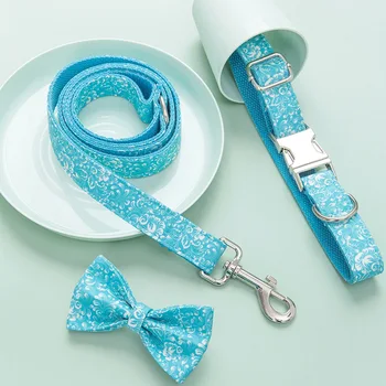 

Mermaid Pet Dog Collar Tow Rope Set with Bow Tie & leash for Big and Small Dog New Fashion Leash Elegant Pet Bow Tie