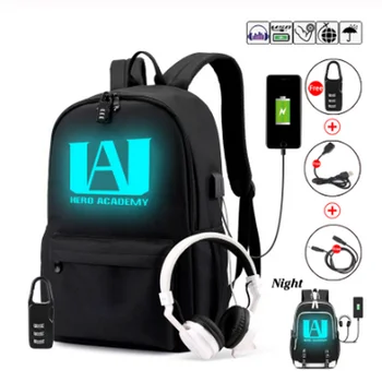 

My Hero Academia Backpack for Teenage Boys Girls Luminous School Bag Usb Charging Anti Theft and Waterproof Canvas Mochilas