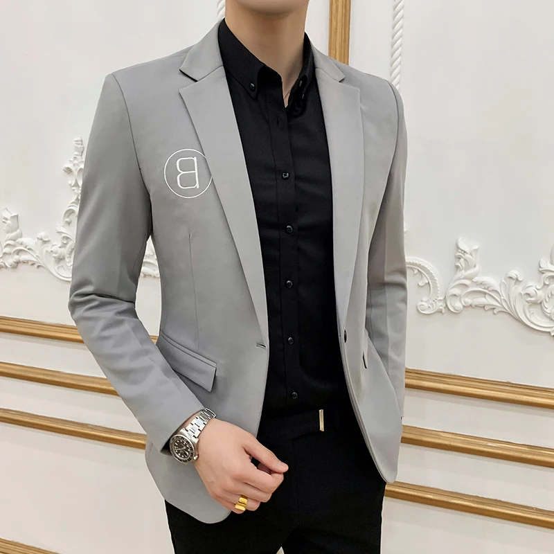

Letter Embroidery Mens Jacket Slim Fit Sleeve Small Suit Veste Costume Homme Masculino Man Blazer Hombre Men Blazers