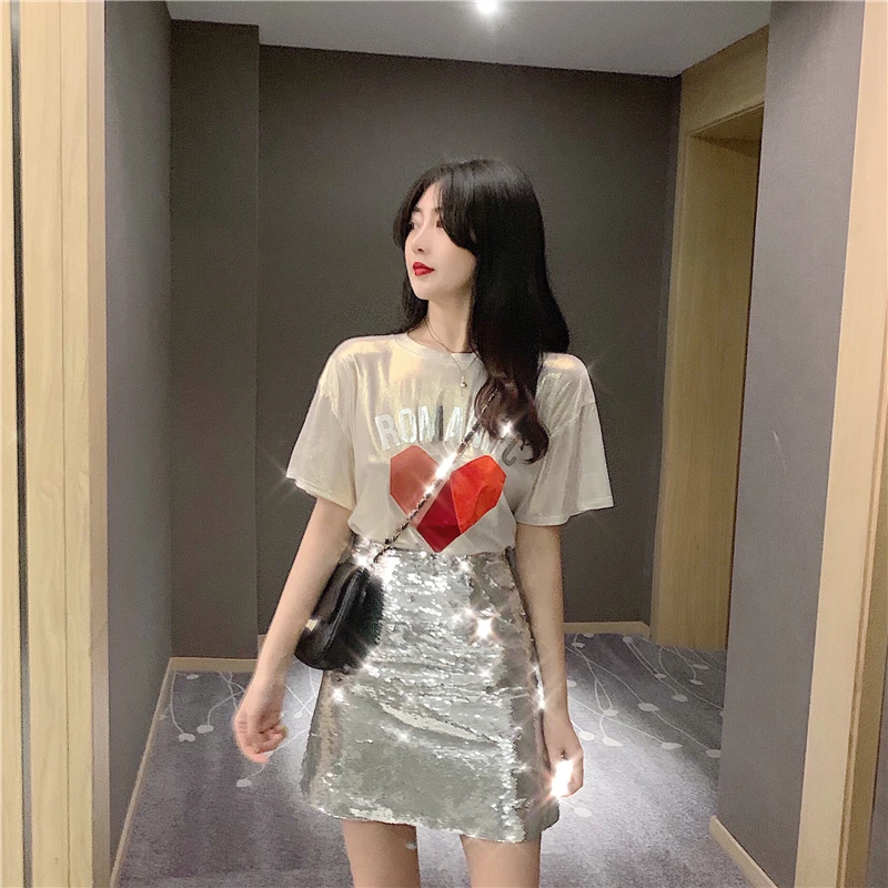 Spring Summer Skirts Women Korea Mini Hip Skirt Sequined Bling Pencil Skirt Chic High Waist Skirt Female for Party Club
