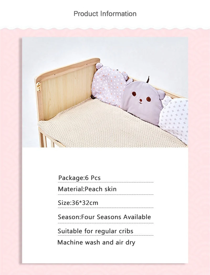 6Pcs Baby Anti-collision Bed Bumper Crib Around Cushion Bumper For Infant Protector Cot Pillows Room Decor Safety Cotton Blend
