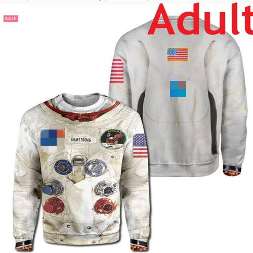 Adult sweatshirts Семья подходящая друг к другу одежда 3D Армстронга пространство люкс для всей семьи: папы, толстовки "для мам" Толстовка футболки Повседневное астронавт скафандр - Цвет: Adult sweatshirts