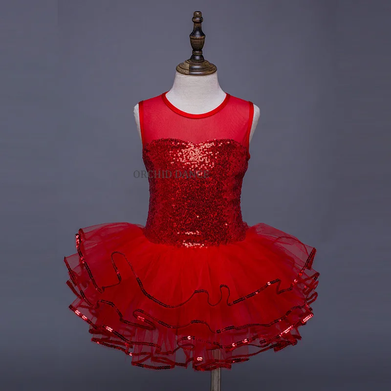 High Quality Kids Girls Dance Stage Wear Christmas Sequins Red Jazz Costumes