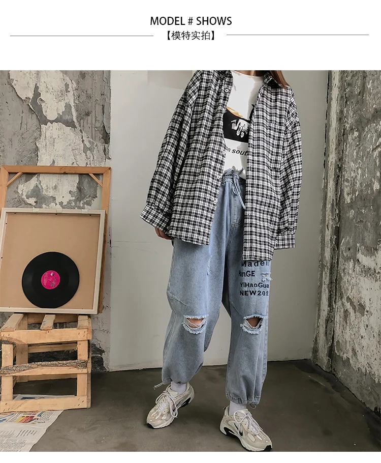 Уличная одежда с вышитыми надписями, рваные джинсы Harajuku размера плюс, штаны для бега, длина по щиколотку, спортивный костюм, корейский стиль