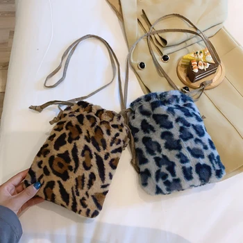 

Fashion Animal Pattern Shoulder Bag Vintage Women Plush Drawstring Messenger Purse Mini Money Bag Shopping Crossbody Handbags