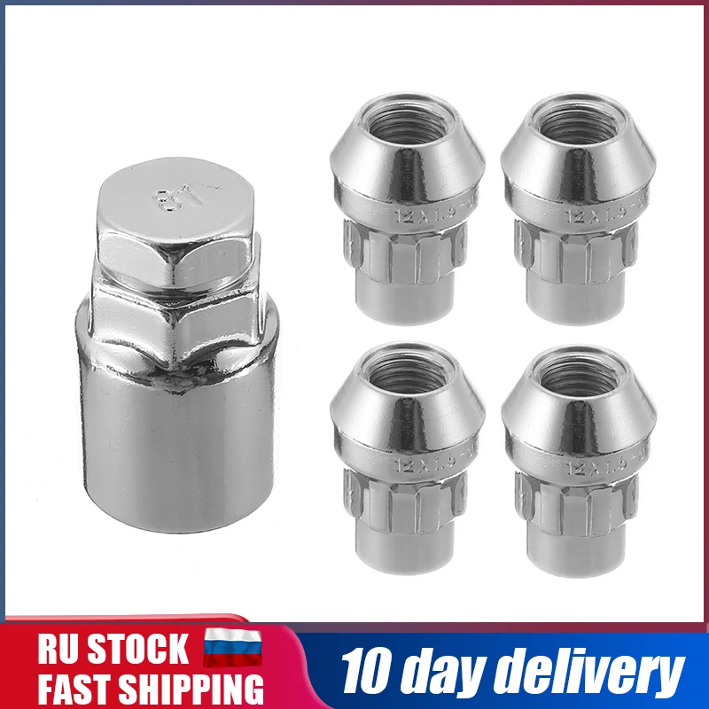 4 Pcs 12x1.5mm Alloy Locking Wheel Nuts 60 Degree Tapered Security Bolts With Key Anti Theft