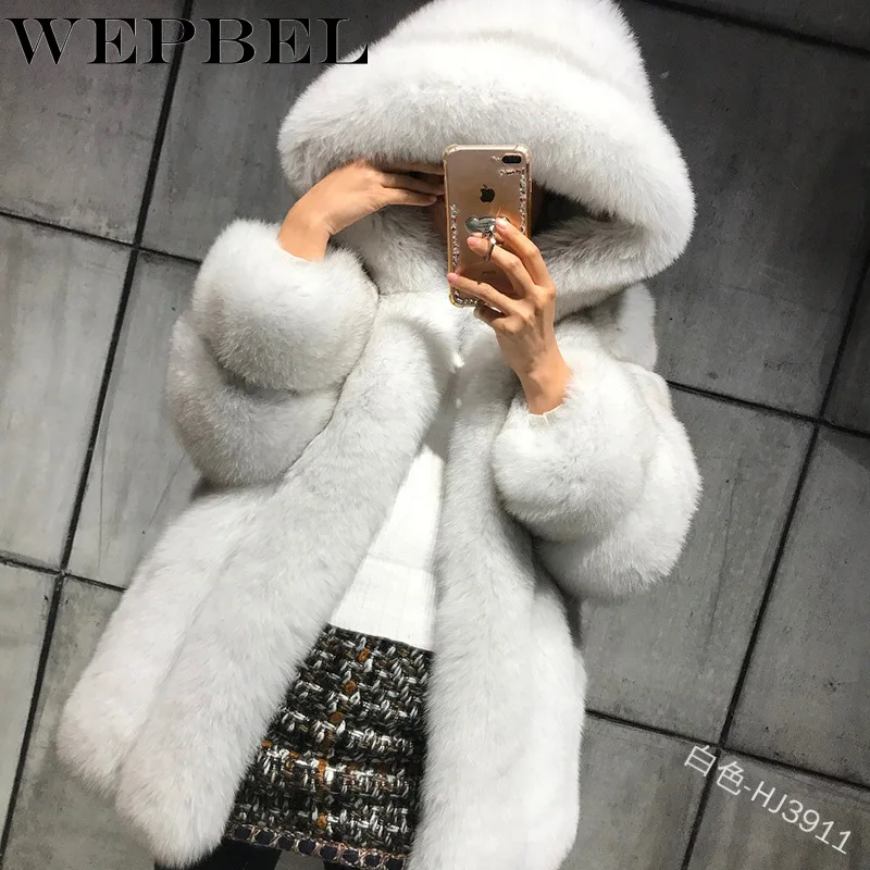 WEPBEL/зимняя парка с капюшоном; повседневная женская куртка с искусственным мехом; модная теплая плотная однотонная парка с длинным рукавом; ветронепроницаемая парка