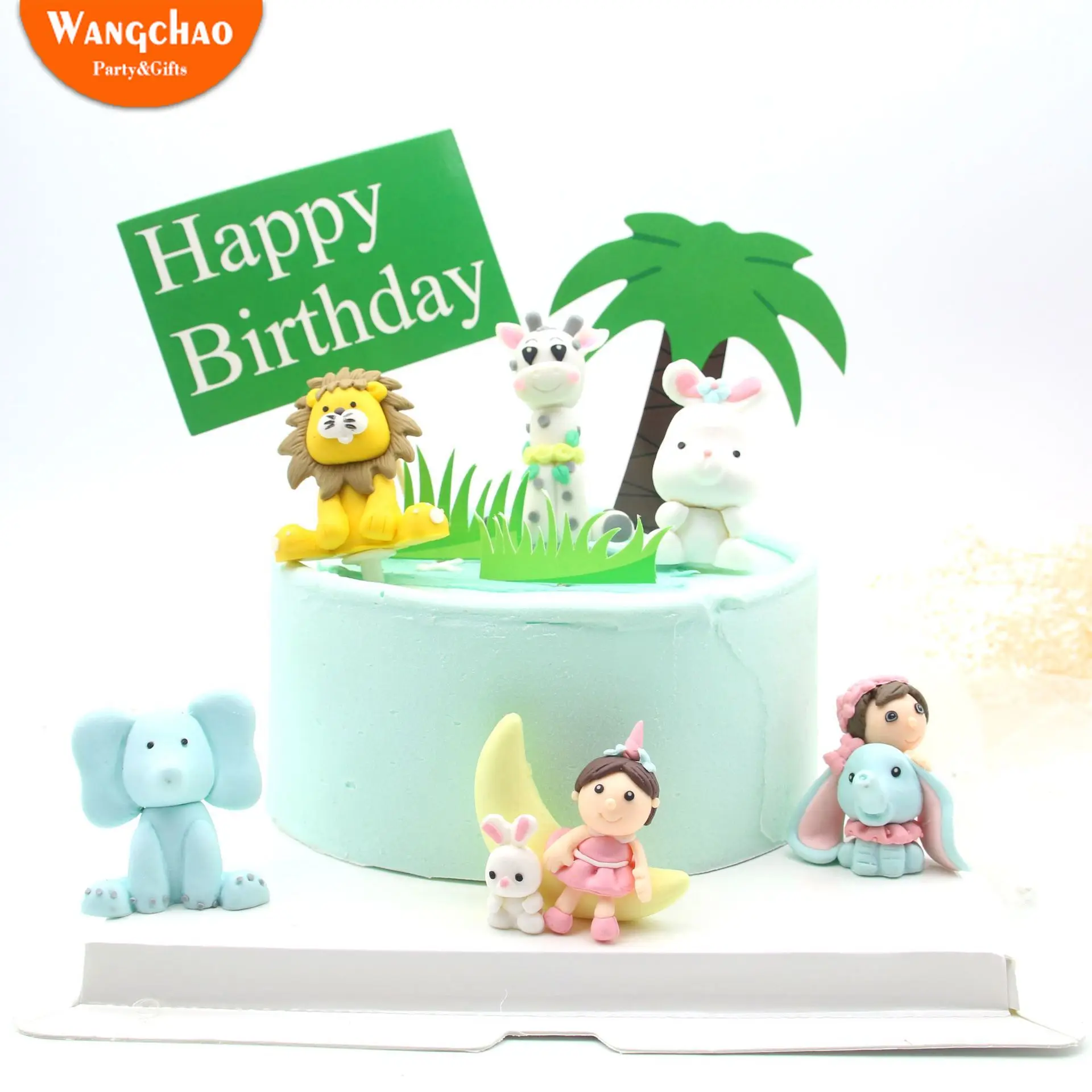 

Lion Giraffe Rabbit Elephant Animals Safari Party Cake Topper Polymer Clay Cute Cartoon Animals Cake Decoration Accessories