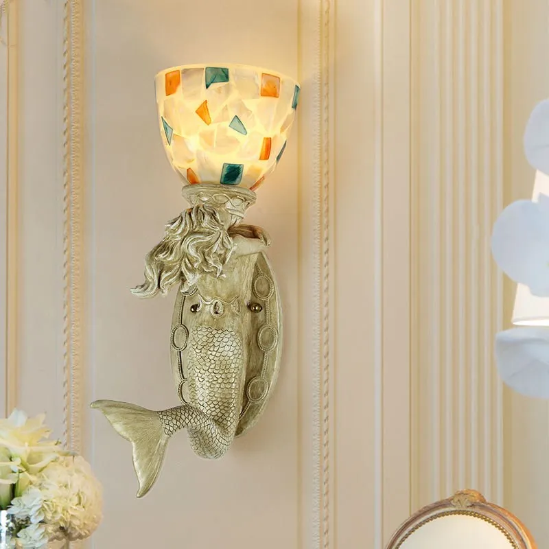 Настенный светильник в средиземноморском стиле, прикроватный светильник для спальни, лампа для коридора, художественная гостиная, ТВ-фон, стеклянный настенный светильник Тиффани из смолы