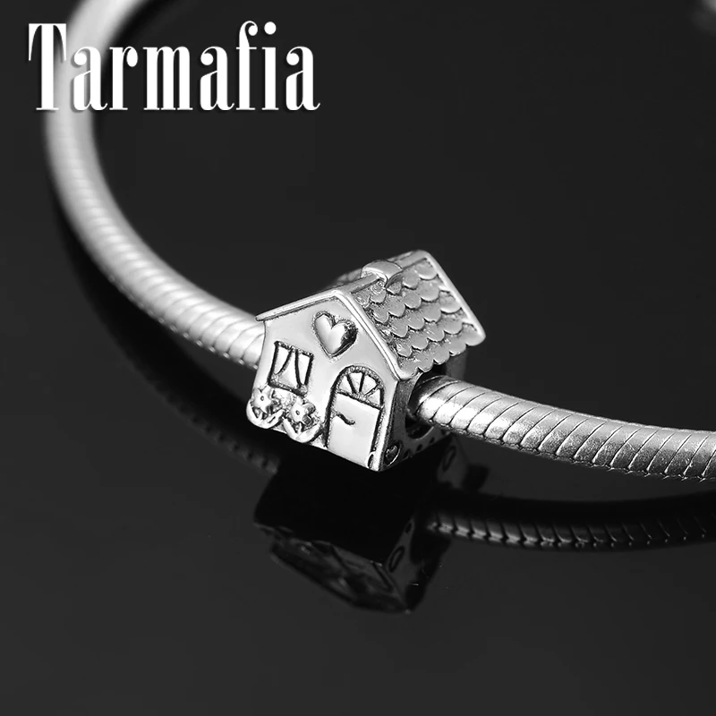 Теплая весна Настоящее серебро 925 пробы DIY сладкий дом тонкие Бусины Подходят Pandora браслет ювелирных изделий
