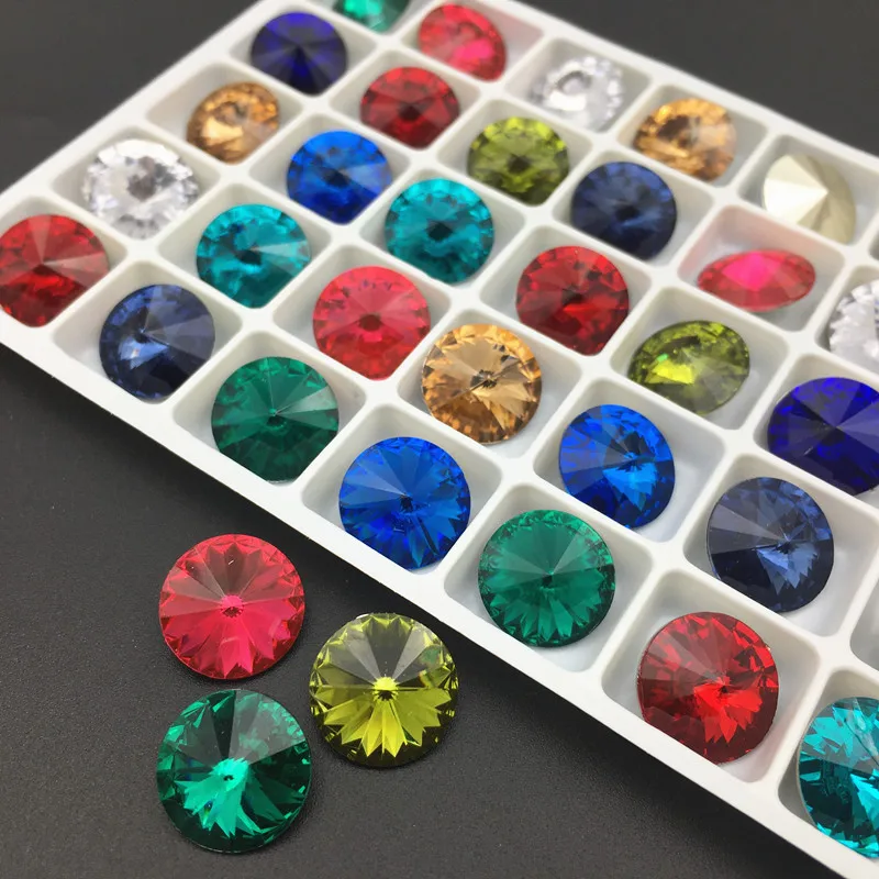 High Quality K9 Colors 40pcs 12mm Rivoli Fancy Stone pointed Back Round Crystal Resin Rhinestones For Jewelry Making|Beads| - AliExpress