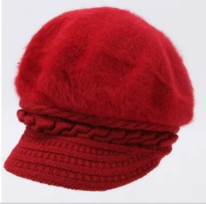 Женская шапка осень/зима, двойная толстая Корейская шапка из кроличьего меха, шапка с утиным язычком, теплая вязаная шерстяная шапка с утиным язычком - Цвет: Белый
