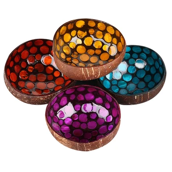 

Colorful Natural Coconut Shell Bowl Round Eco Friendly Kitchen Salad Rice Soup Bowl Nature Plant Made Home Kitchen Tableware