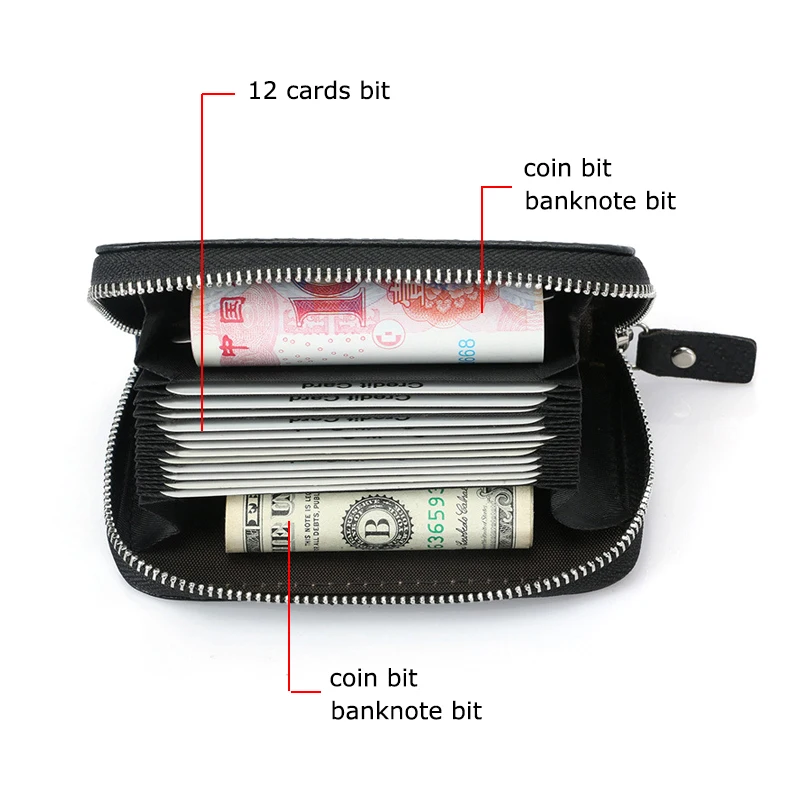 BONAMIE Carbon Fiber Bank Credit Card Holder For Man Microfiber Short Business Card Case Holder With Zipper Card Wallet New