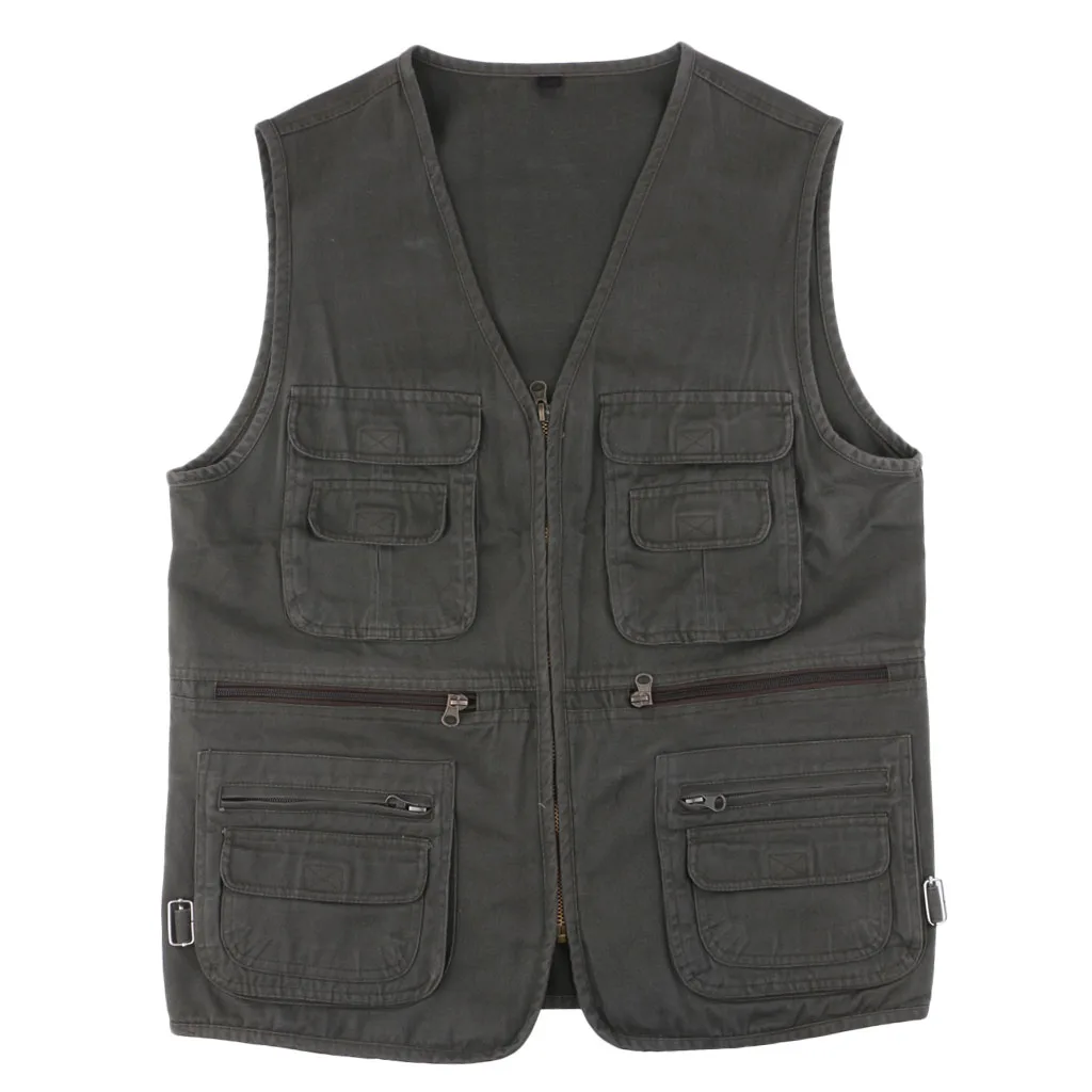 Men`s Fishing Vest Sport Vest Multi Pocket Vest Outdoor Hunting Utility Vest Fiber Fabrics Large Size