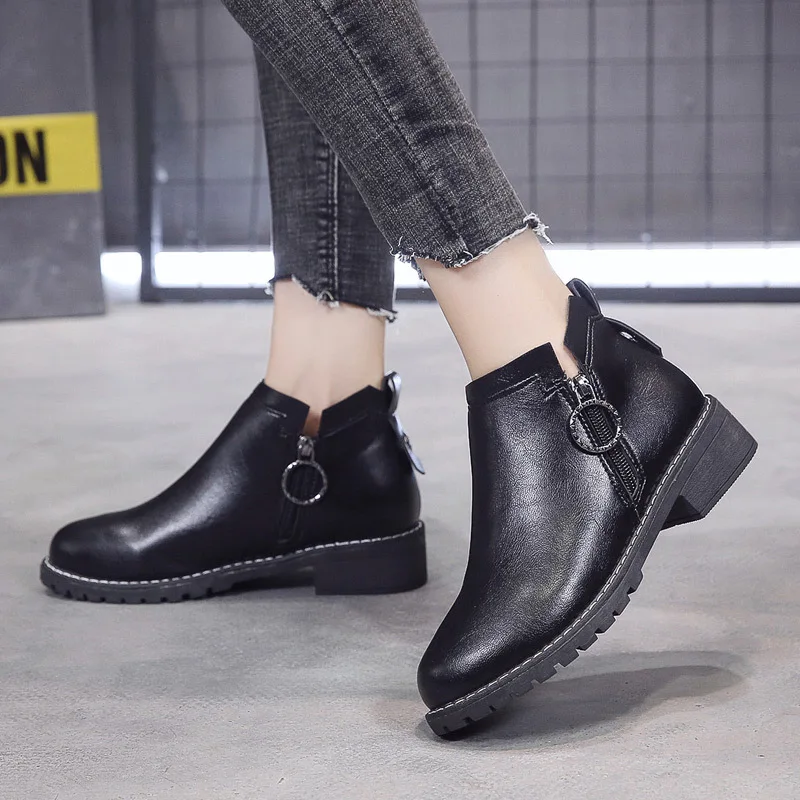 Large Size Woman Martin Boots Spring Fashion Casual Low-heeled Short Booties Non Slip Side Zipper Black Women's ankle Shoes