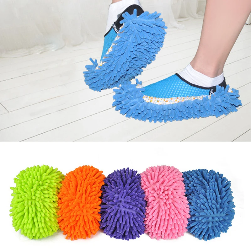 Zapatillas con mopa incorporada, flecos captura polvo de microfibra, para  limpieza de suelos, se adaptan a una mopa corriente, talla única, color