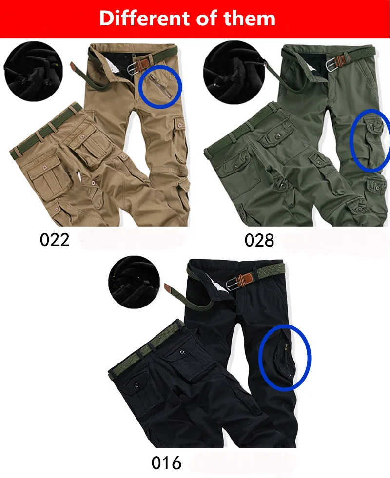 Description Picture 3 of itemMen Winter Warm Fleece Pants Thick Chinos Cargo Pants Many Pocket Baggy Jogger Work Military Overalls Male Outdoor Long Trousers