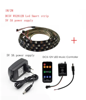 

1-2m DC5V WS2812B Led Strip 30 pixels/leds/m WS2812 IC Smart 5050 RGB led Strip light+5V LED Power Supply + SP106ELED Controller