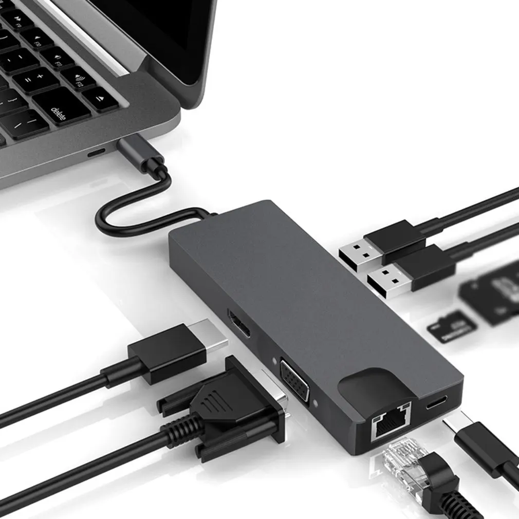 8 в 1 USB-C концентратор USB C к VGA HDMI Micro Card Reader адаптер type C USB 3,0 концентратор для MacBook Chromebook ноутбука тип-c