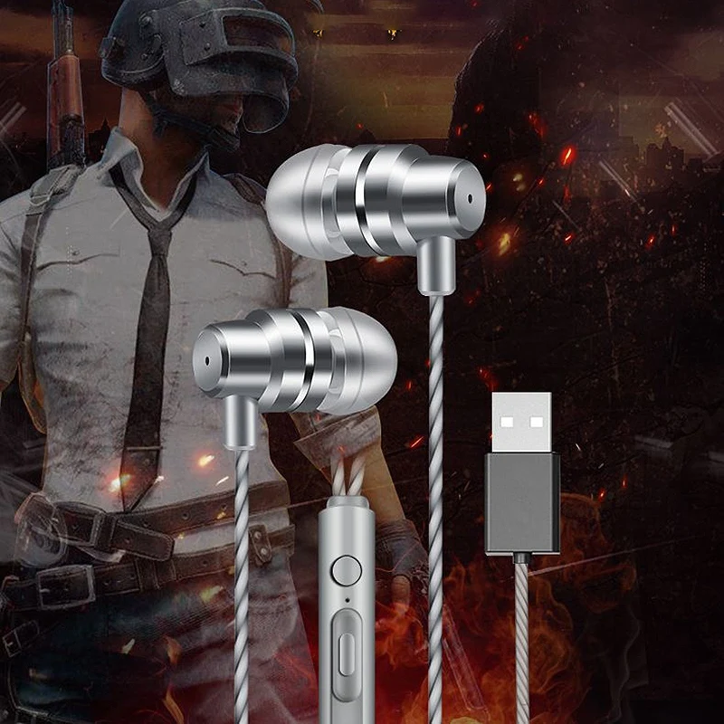 HiFi Game Headset Metal Wire Control Stereo Subwoofer Noise Reduction Headphone Speakers with MIC USB Earphone