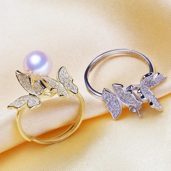 

Butterfly Ring Sets Findings Adjustable Ring Jewelry Parts Fittings Charm Silver Accessories for Edison Pearls Beads Stones