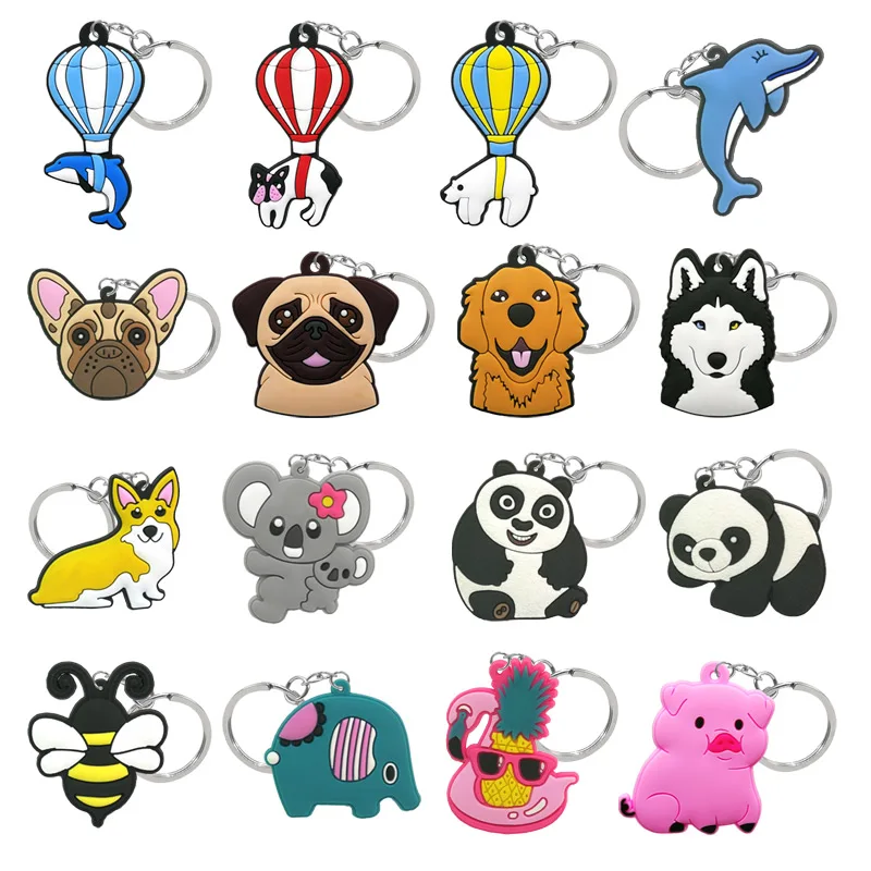 1PCS PVC key chain cute animal cartoon keyrings dog pig panda pattern holders 