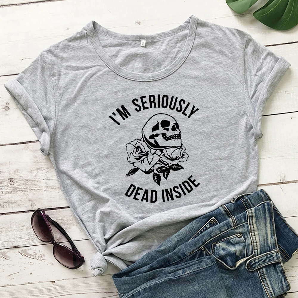 Футболка с принтом «I'M Dead Inside Skull»; Летняя Повседневная футболка с короткими рукавами и принтом в виде черепа; стильная футболка в стиле Харадзюку С гранж; модные топы; Camisetas