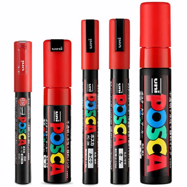 5 шт./компл. UNI Posca Красящие ручки смешанные Mark 5 размеров каждого с 1 ручка PC-1M/3m/5 M/8 K/17 K Краски ing POP рекламный плакат ручка - Цвет: Красный